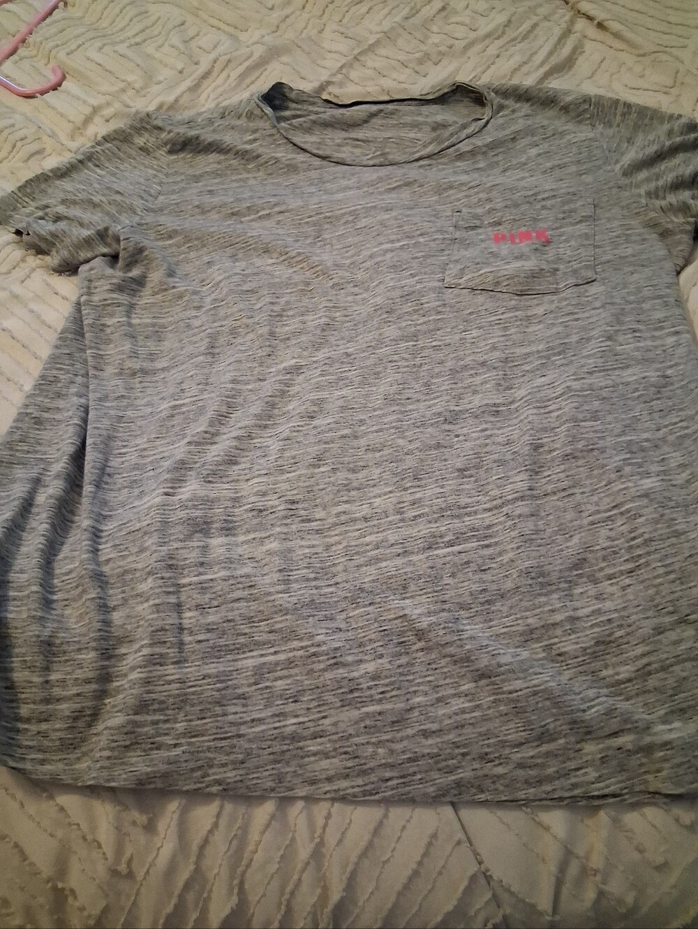 PINK Victoria's Secret Gray Heather Short Sleeve Pocket Tee with Pink Logo